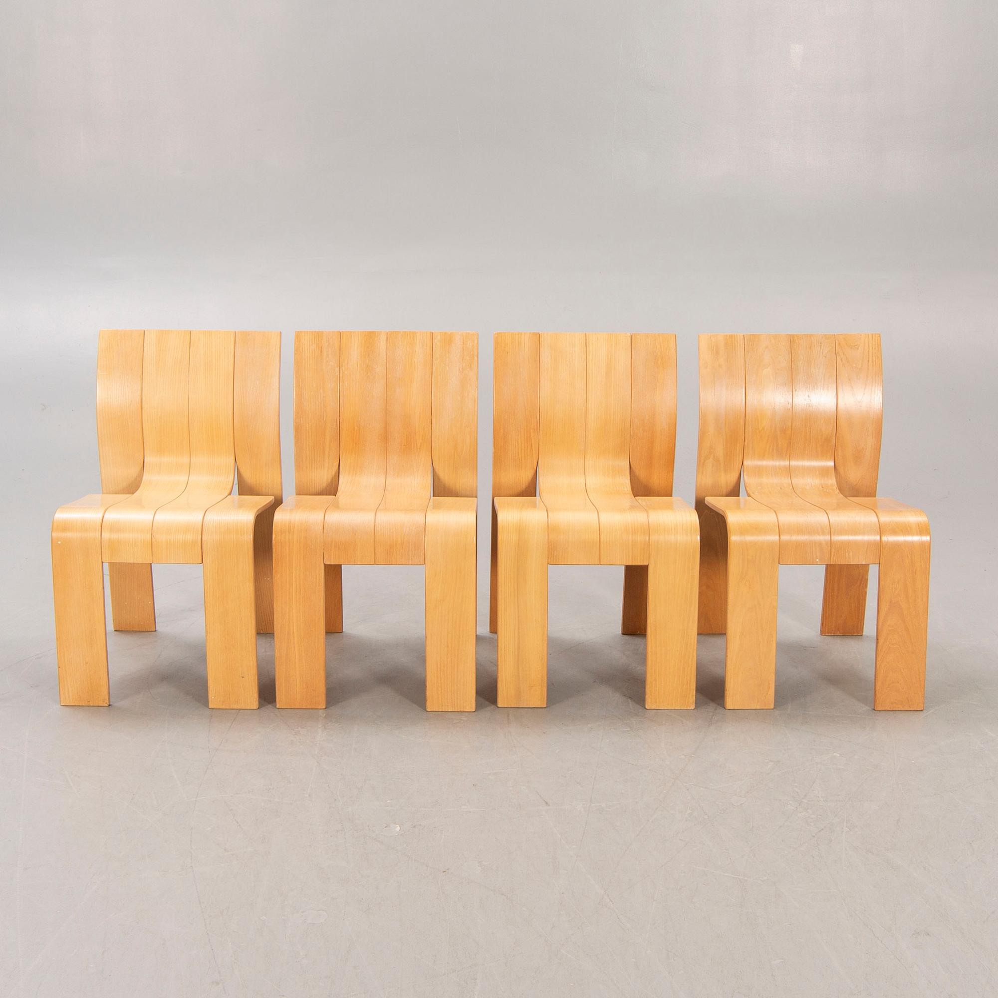 A set of four 1970s Gijs Bakker, oak chairs for Castelijn Netherlands,