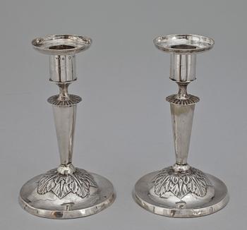 LJUSSTAKAR, ett par, silver, empire, Joachim Flodin, Stockholm 1832.