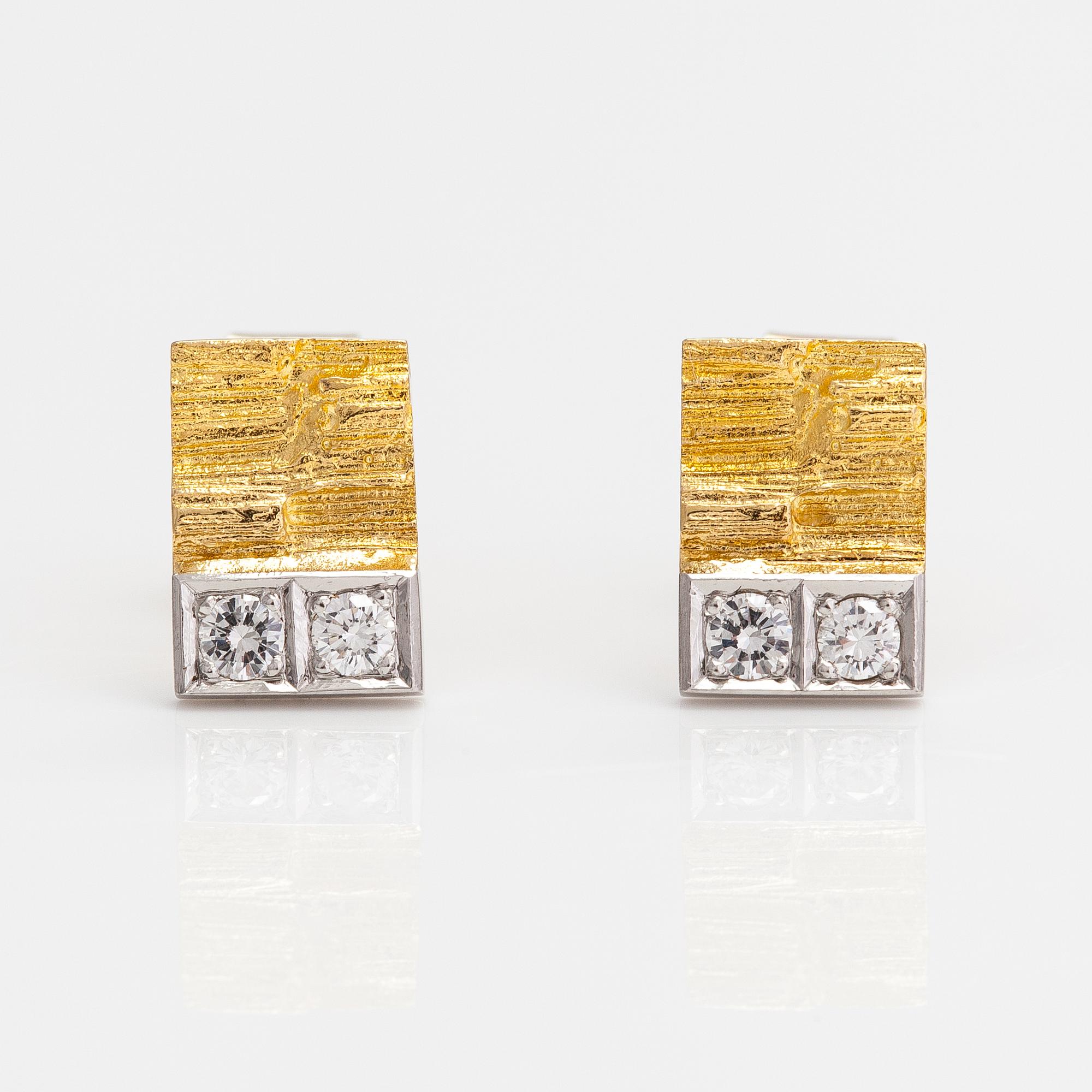Björn Weckström, A pair of 18K gold earrings "Silvia" with diamonds ca. 0.12 ct in total. Lapponia.
