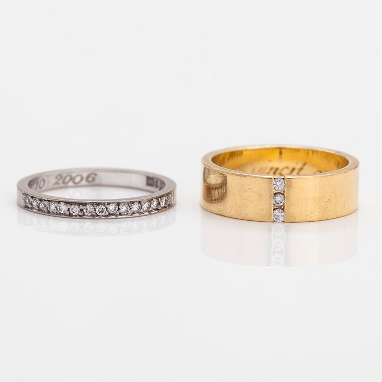 Engelbert, rings, 2 pcs, 18K gold and white gold with brilliant-cut diamonds, Tukholma, 2006.