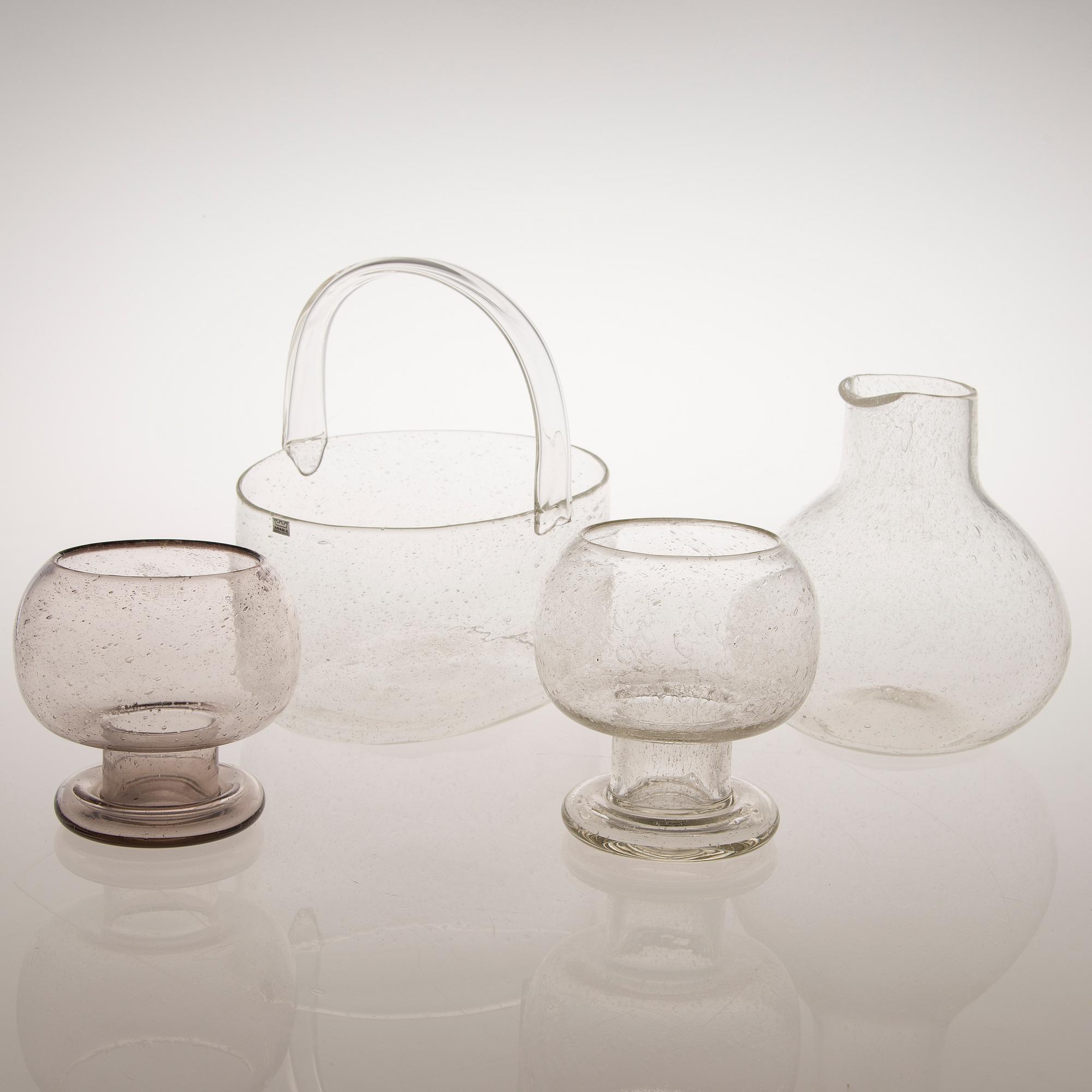 KAJ FRANCK Four Sargasso Glass Items, signed Nuutajärvi Notsjö.