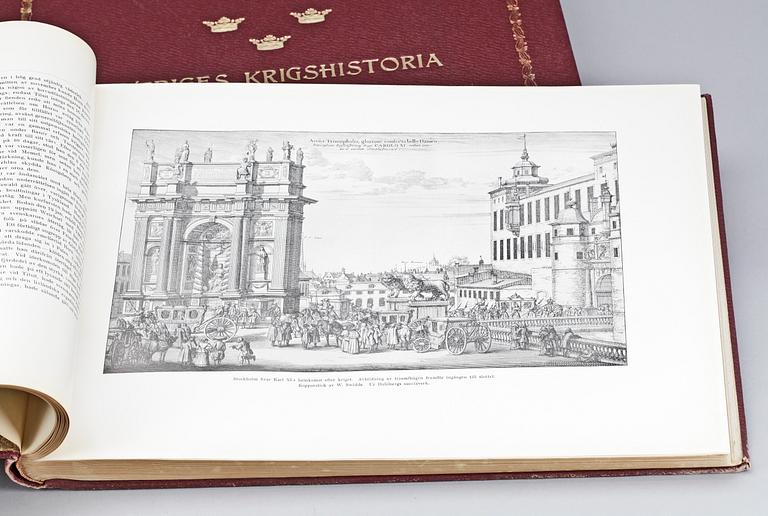 BÖCKER, 3 st, "Sveriges krigshistoria i bilder", text av Gustaf Björlin, Stockholm 1914-1919.
