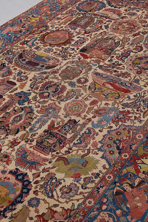 A CARPET, a semi-antique Tabriz figural, ca 363-366 x 252-258 cm.