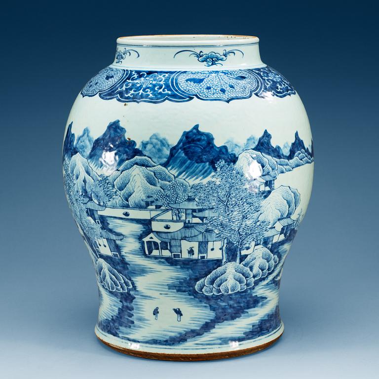 A large blue and white jar, Qing dynasty, Jiaqing (1796-1820).