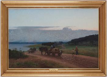 August Malmström, Evening landscape with farmers.