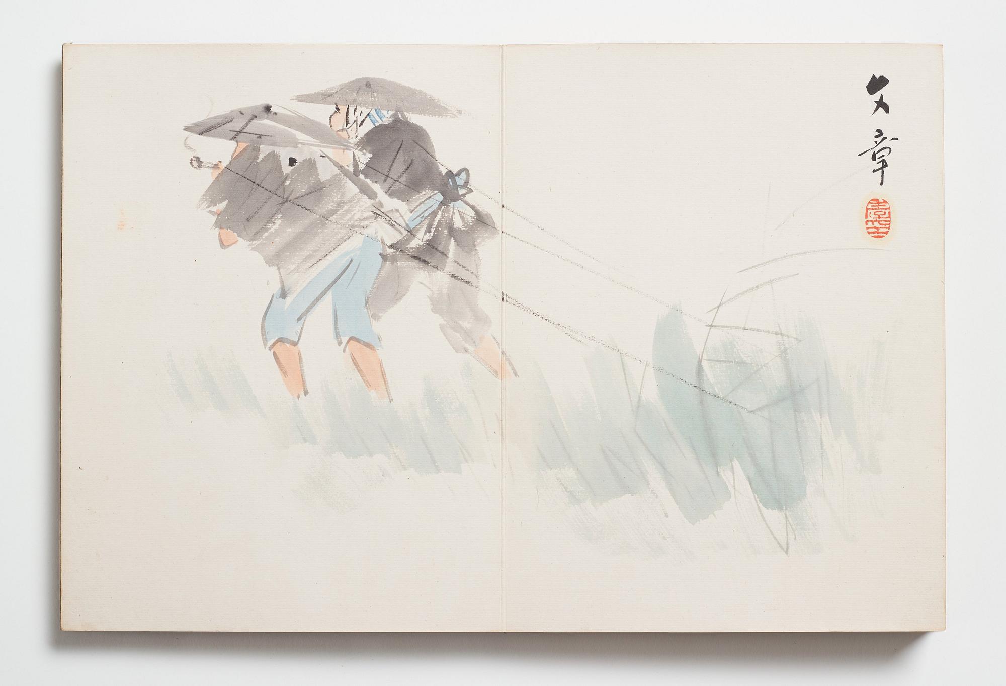 A Japanese album with watercolours by different artists, late Meiji period (1868-1912) early Taisho.