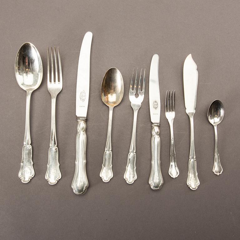 A Swedish 20th century 96 pcs of silver cutlery, different makers and dates, total weight ca 4820 gr.