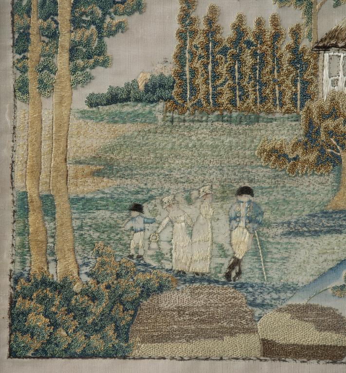 A Swedish Empire giltwood framed silk embroidery, early 19th century.