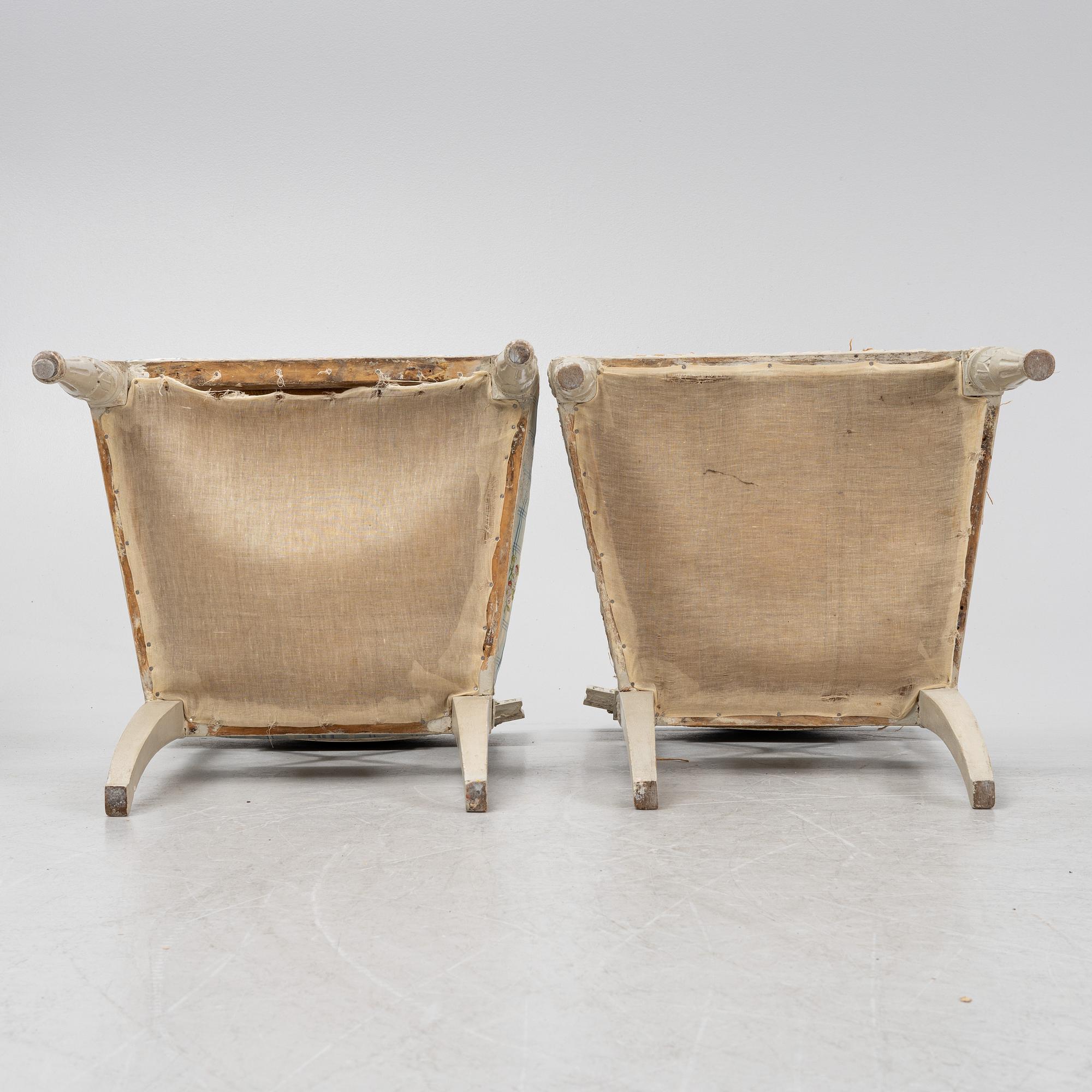 A set of four late Gustavian chairs, around the year 1800.