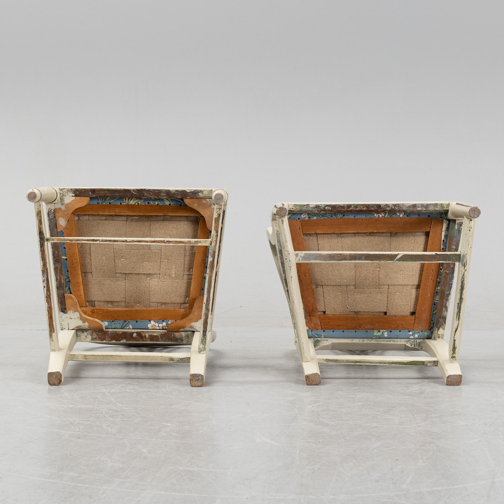 A Gustavian chair and armchair, end of the 18th Century.