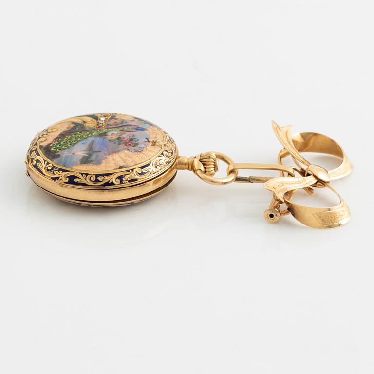 Pocket watch, 18K gold enamel, 29,5 mm.