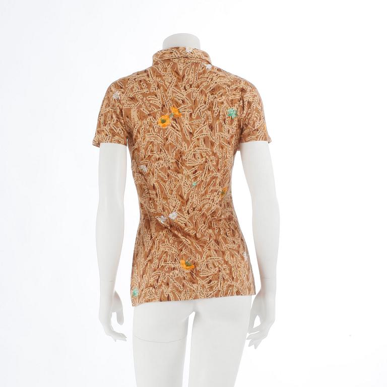 HERMÈS, a yellow and brown cotton shirt. Size L.