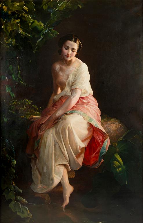 Okänd Konstnär, 1800-tal, Efter August Riedel (1799-1883), Kvinna vid Dammen.