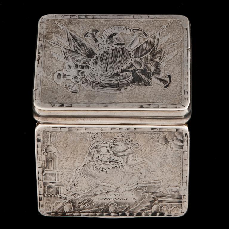 SNUSDOSA, silver med niello, Ryssland, Dimitri Kolesnikov Moskva 1822.