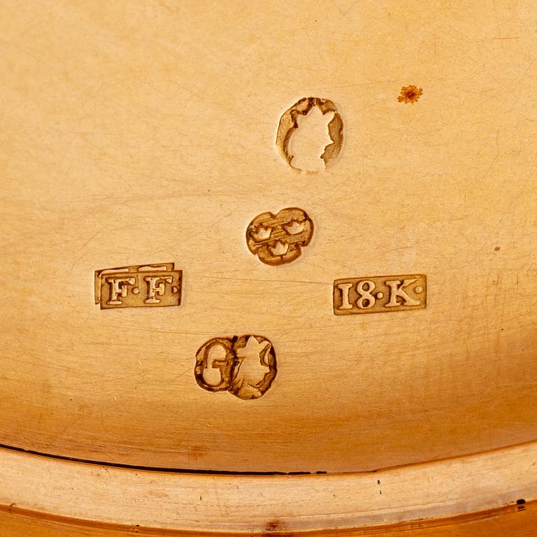 A Swedish probably 18th century gold-box en trois couleurs 18K, mark of Friedrich Fyrwald, (active 1786-1813) Stockholm.