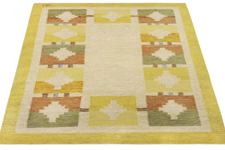 Ida Rydelius, a flat weave carpet, signed IR, c. 233 x 175 cm.