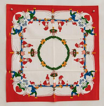 A collection of smaller Christmas tablecloths, runners, and wall hangings, approximately 34 pieces, mid/second half of the 20th century.