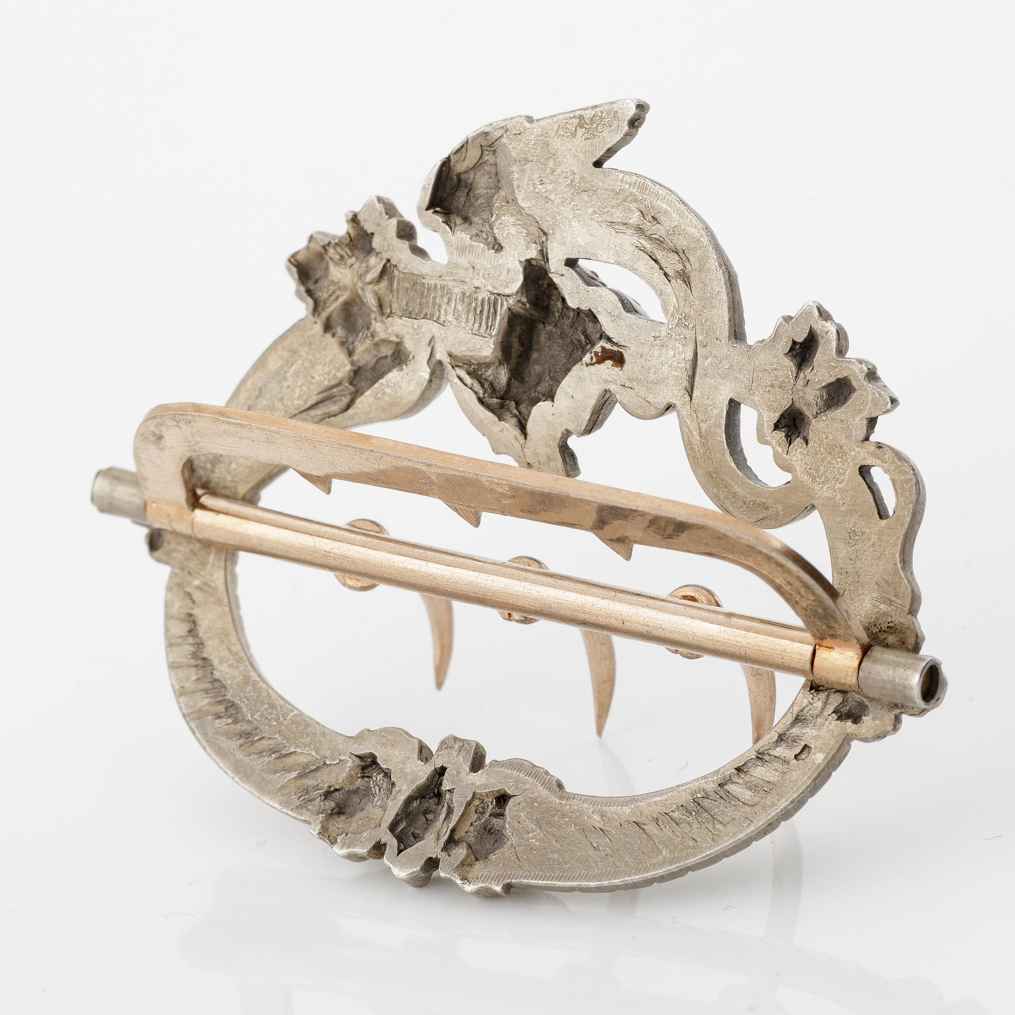 Buckle, silver, motif with dragon, around the turn of the century 1900.