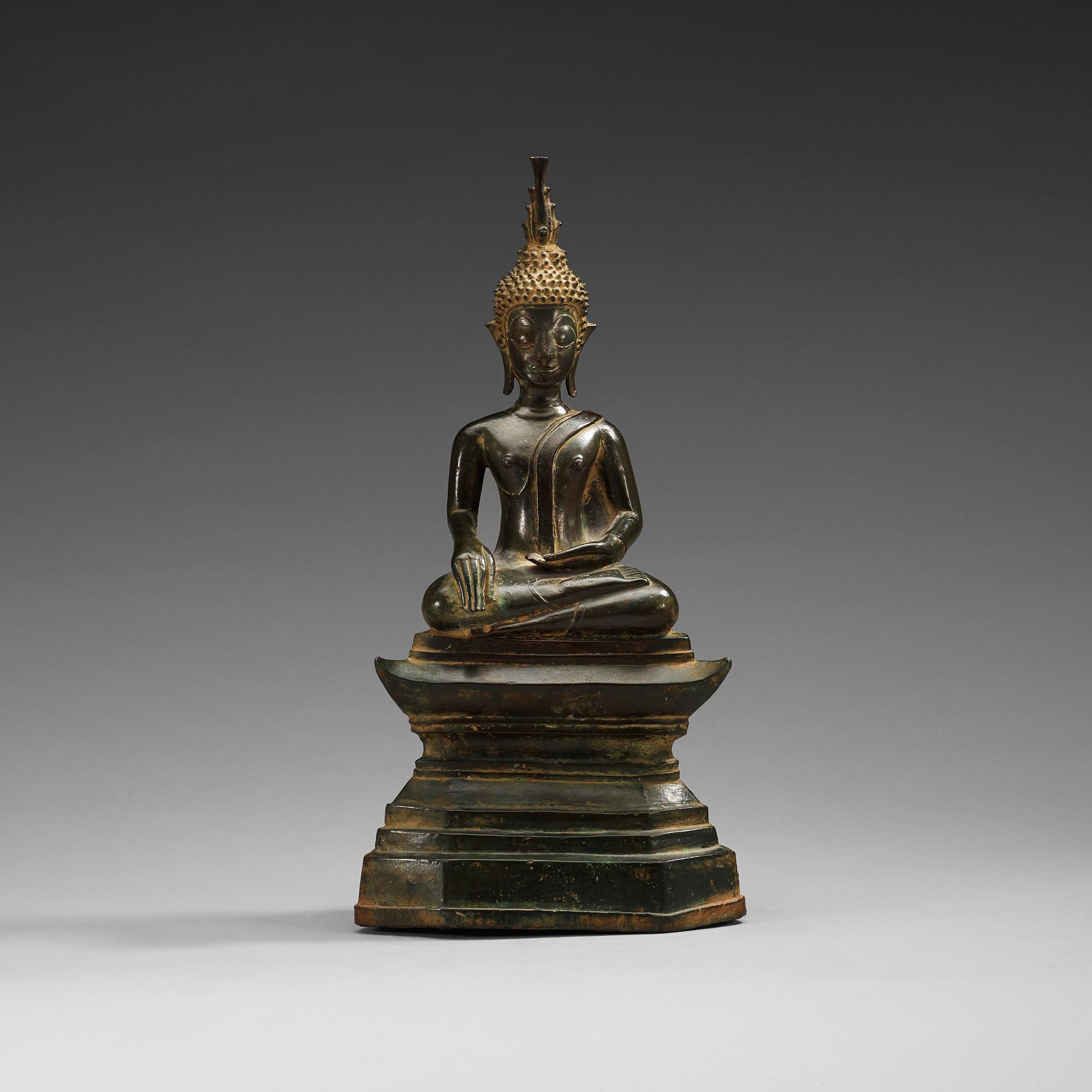A large bronze figure of buddha, Laos, 19th Century.