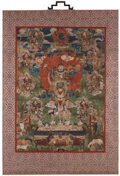 991. A Mongolian thangka depicting the nine Drala brothers, 19th century.