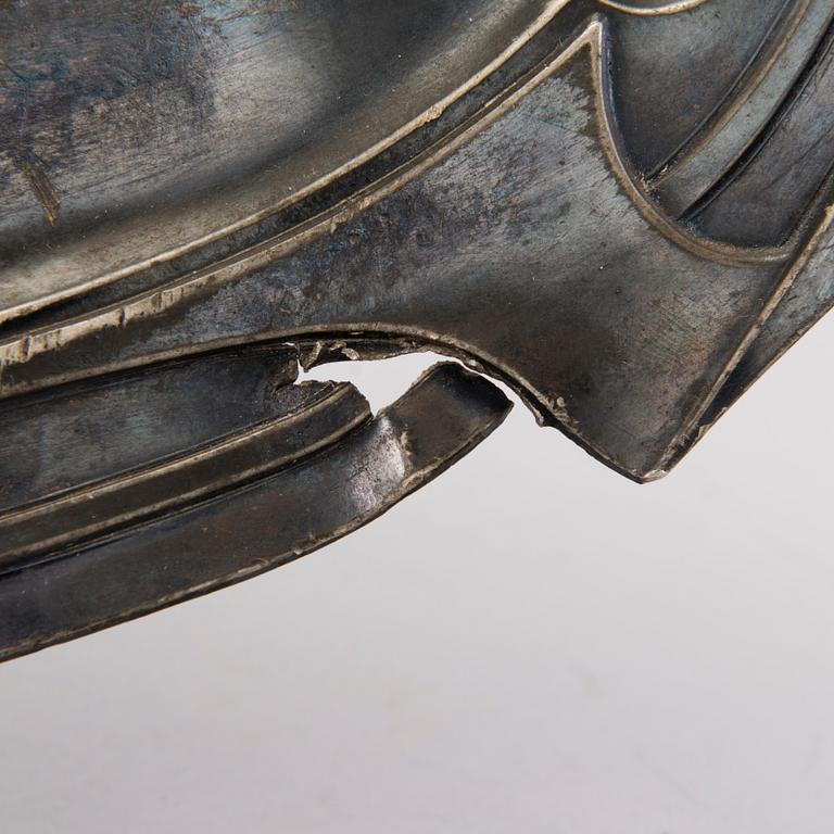 TRAY, pewter, Warszaw, engraved and dated in Russian 1910.