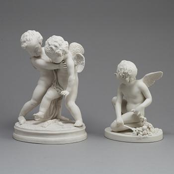 FIGURER, två st, parian, Gustafsberg 1889 och 1896.