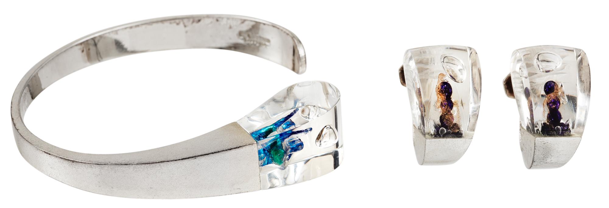 A Björn Weckström bangle and earrings by Lapponia, Finland 1976.