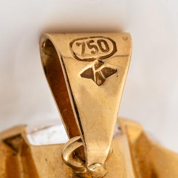 Ring and pendant, 18K gold with synthetic white stones.