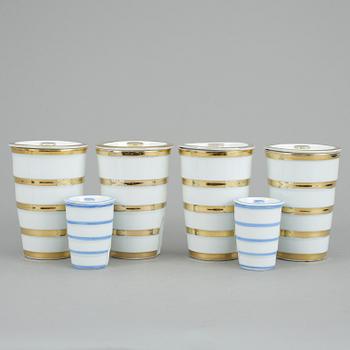 SPECERIBURKAR med lock, 6 st, porslin, Edward Hald, Karlskrona Porslinsfabrik, 1930-tal.