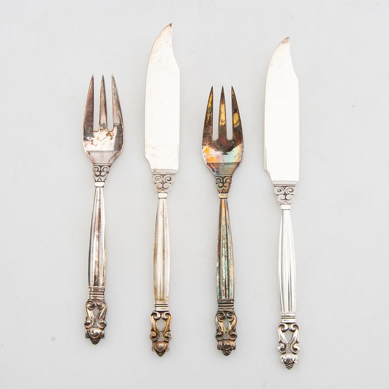 Johan Rohde, fiskebestick 12 dlr "Konge/Achorn" sterlingsilver för Georg Jensen efter 1945.