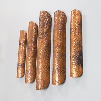 A five-piece copper wall decoration, latter half of the 20th century.