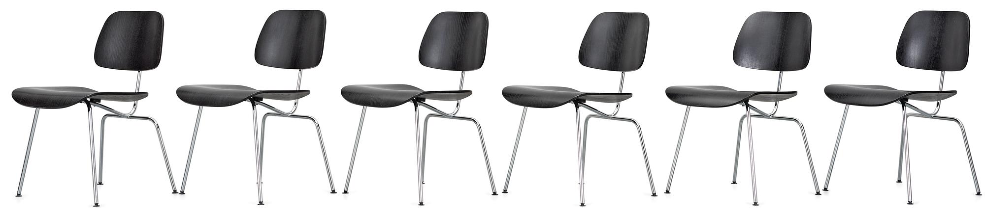 A set of six Charles & Ray Eames 'DCM' chairs by Vitra.