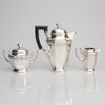 Kaffeservis, skålar samt bricka, 6 delar, silver, Danmark, bl a 1919.