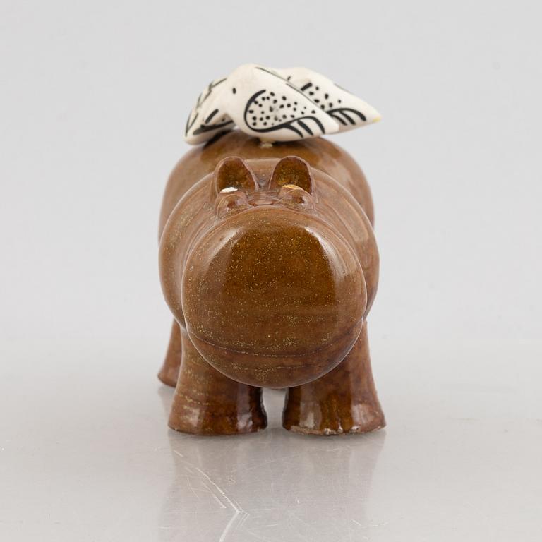 Lisa Larson, a 'Flodhäst med fåglar' (Hippo with Birds) figurine, Gustavsberg, 1966-70.