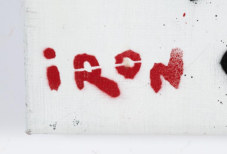 Iron, sprayfärg på duk, signerad.