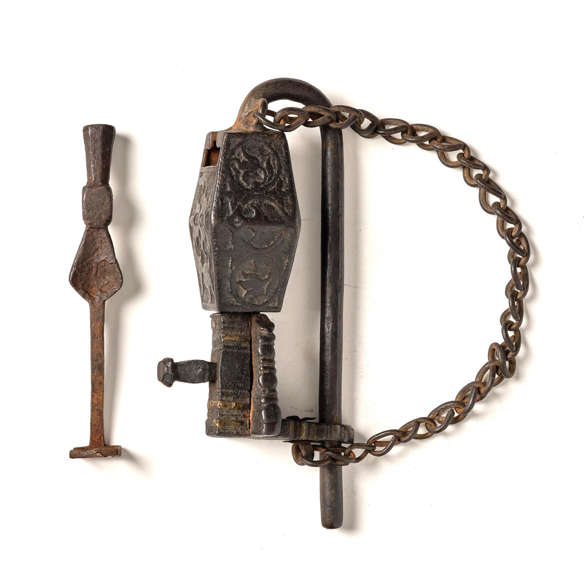 A cast Iron 'Temple lock', Nepal, 19th century.