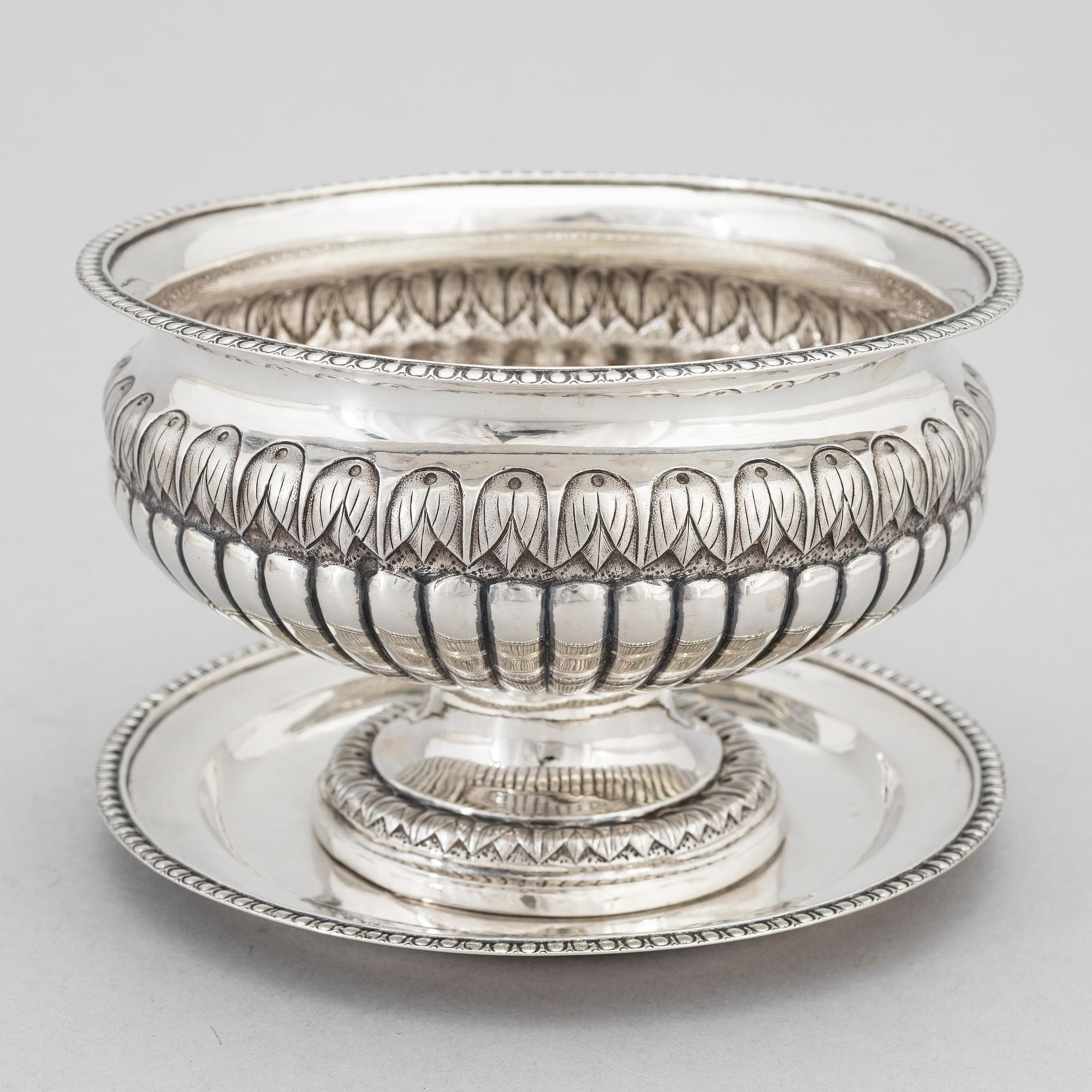 A Swedish Silver Empire Sauce Bowl With Dish, mark of Mikael Olof Barkman, Varberg 1834.