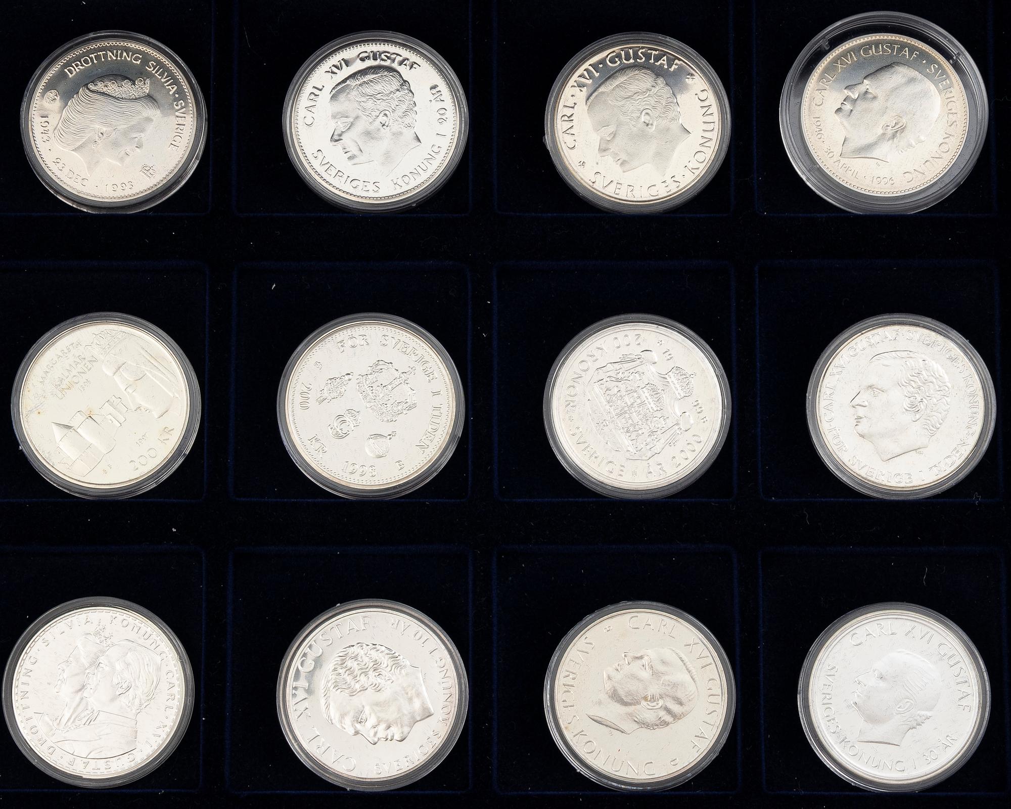 Minnesmynt, 24 st, Sverige, silver, 200 kr,
