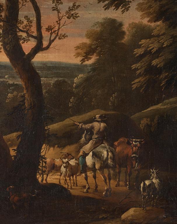 Jacques d'Arthois Attributed to, Landscape with a cowherd.