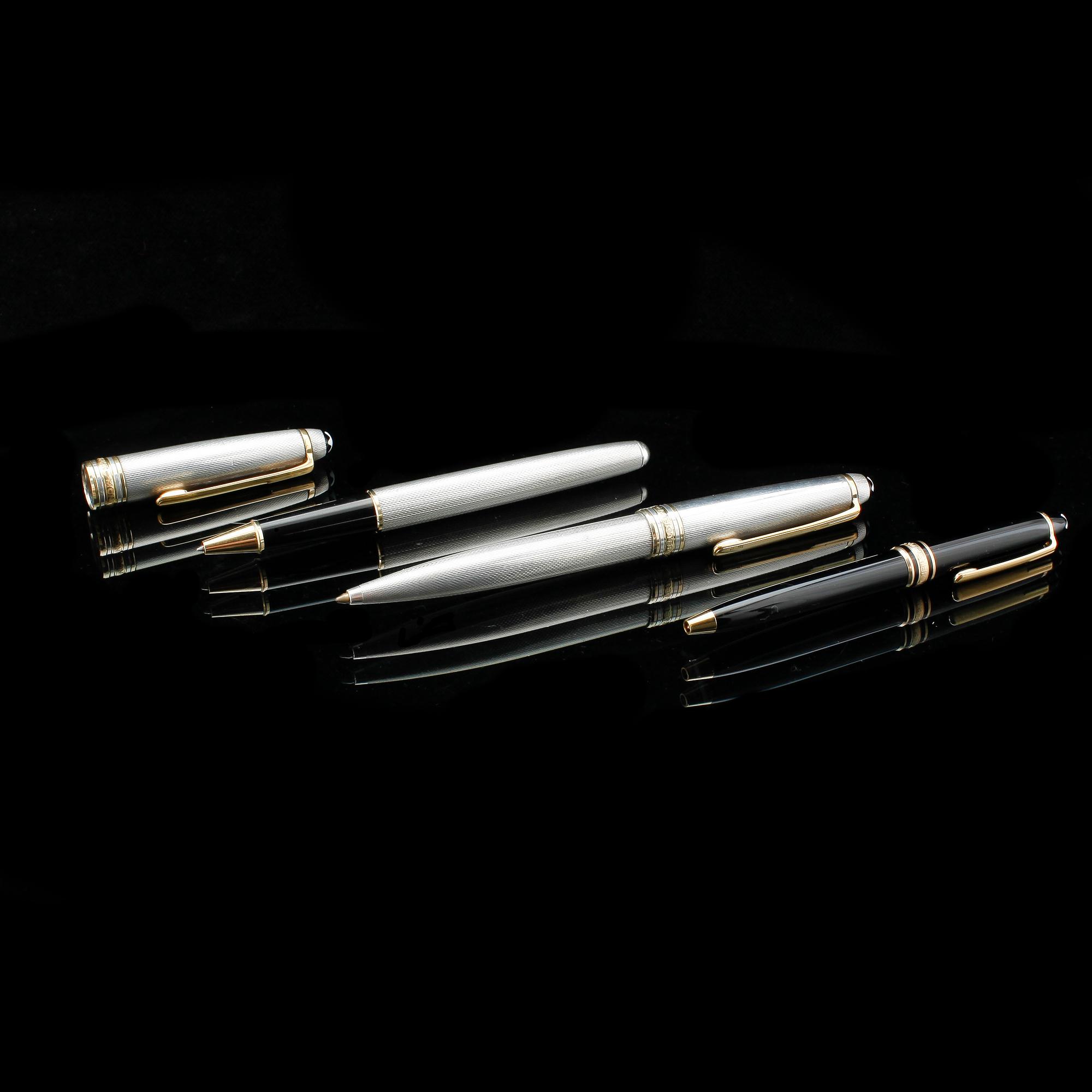 BLÄCKPENNOR, 3 st, bla sterlingsilver, Mont Blanc, 1980-tal.