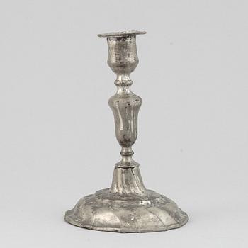 A Swedish rococo pewter candlestick by P Samuelsson Norén in Hedemora 1772.