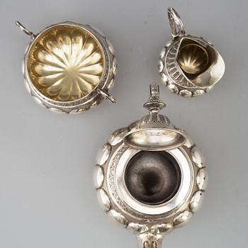 A three-piece silver coffee service, marked WP, Turkku, Finland, dated 1894 and 1897.