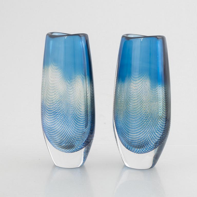 Sven Palmqvist, a pair of 'Kraka' glass vases, Orrefors.