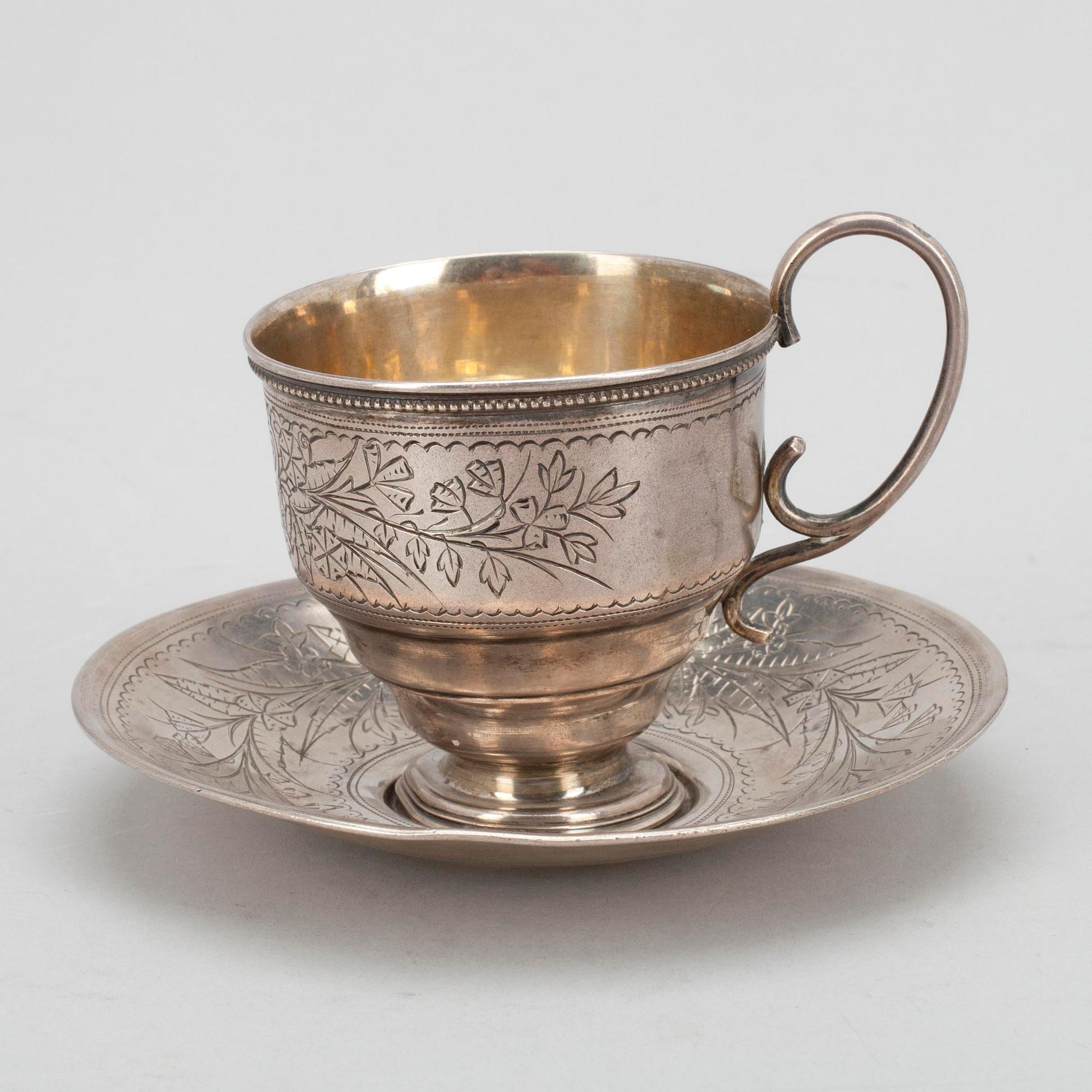 KAFFEKOPP samt -FAT, silver, Moskva 1891. Tot. vikt 120 g.
