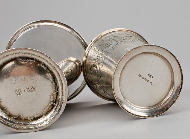 BÄGARE, 4st, silver, bl.a. CG hallberg, 1958, total vikt ca 500 g.