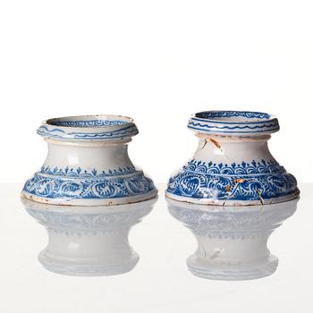 A pair of dutch faience salts, 18th Century.
