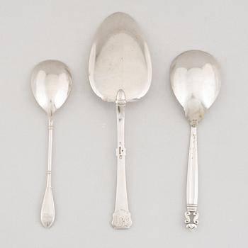 Serving utensils, 3 pcs, silver, Denmark, including Johan Rohde, "Konge/Acorn", Georg Jensen.