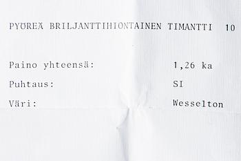 SORMUS, 18K valkokultaa, briljantti- ja 8/8 -hiottuja timantteja yhteensä n. 0,77 ct. A. Tillander. Paino n. 4,2 g.