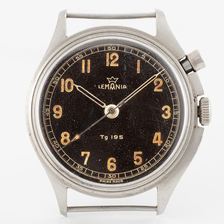 Lemania, Tg 195, "Three crowns", chronograph, wristwatch, 40 mm.