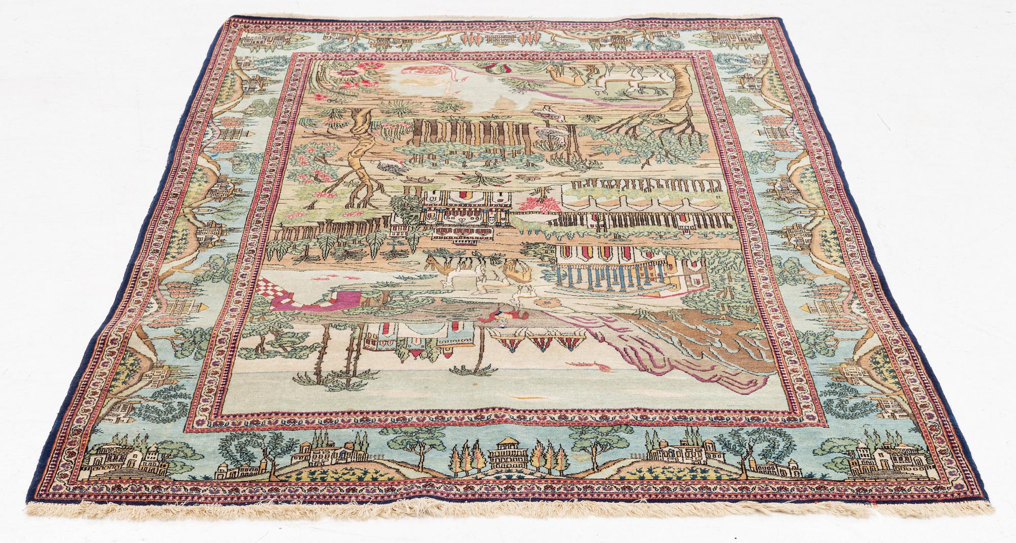 Matta, semiantik Keshan figural, ca 198 x 134 cm.